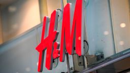 The logo of H & M (Hennes & Mauritz AB) can be seen at a fashion store of H&M in central Stockholm on April 2, 2020.