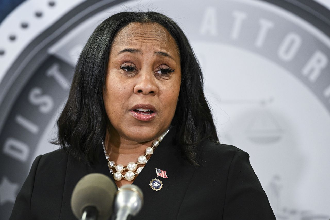 Fulton County District Attorney <a href="https://www.cnn.com/2023/08/14/politics/fani-willis-fulton-county-district-attorney/index.html" target="_blank">Fani Willis</a> speaks at a news conference in Atlanta on Monday, August 14, after her office charged 19 co-defendants, including former President Donald Trump, regarding efforts by Trump and his allies to overturn the 2020 election.