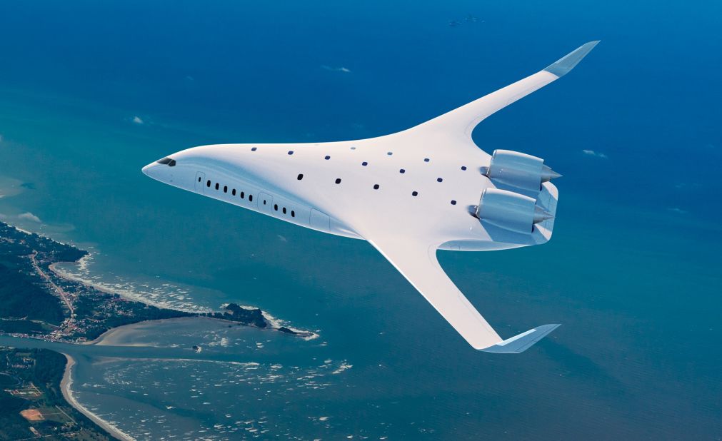 Blended wing aircraft could slash carbon emissions. This rendering shows <a href="https://edition.cnn.com/2023/08/21/travel/jetzero-blended-wing-plane-climate-spc/index.html" target="_blank">a design by California-based JetZero</a>, which aims to have a plane in service by 2030. 