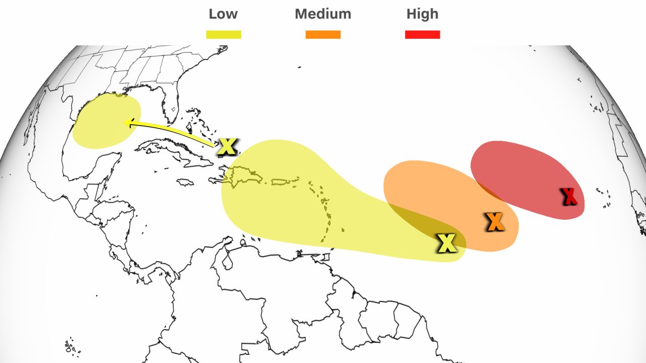 Areas being monitored for possible tropical development by the National Hurricane Center.