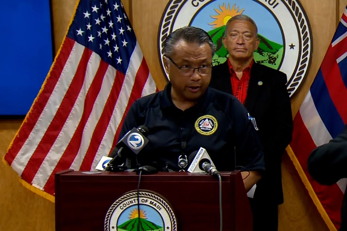 Herman Andaya, then Maui's emergency management agency chief, speaks at a news conference this month. He resigned Thursday.