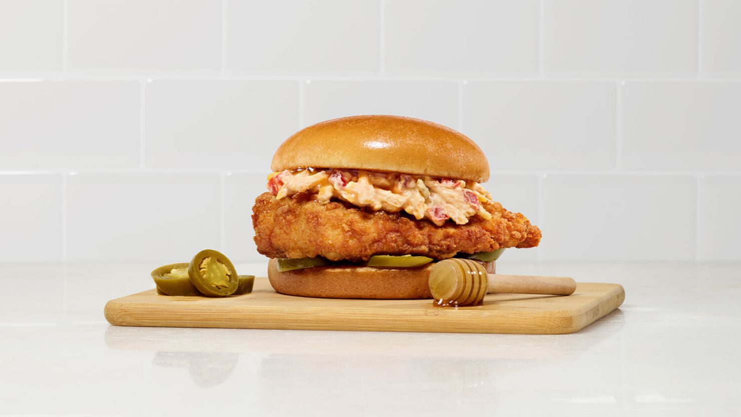 Chick-fil-A's new creation and limited-time offer, the honey pepper pimento cheese sandwich.