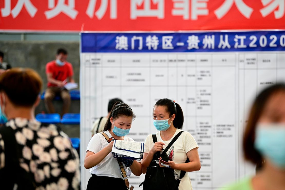 A job fair in Congjiang, China, on August 20, 2020. 