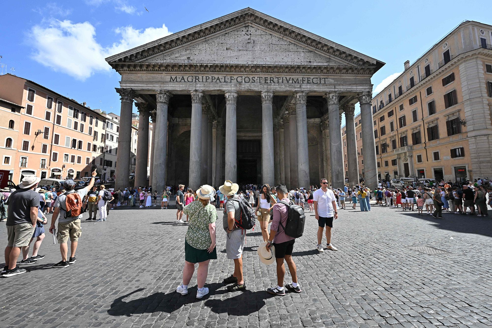 A view of the Pantheon on July 3, 2023 in Rome. From today the visit to the most visited cultural site in Italy with 9 million visitors a year is subject to a fee and the cost of the ticket is 5 euros but remains free for residents of Rome. From today the visit to the most visited cultural site in Italy with 9 million visitors a year is subject to a fee and the cost of the ticket is 5 euros but remains free for residents of Rome. (Photo by Alberto PIZZOLI / AFP) (Photo by ALBERTO PIZZOLI/AFP via Getty Images)