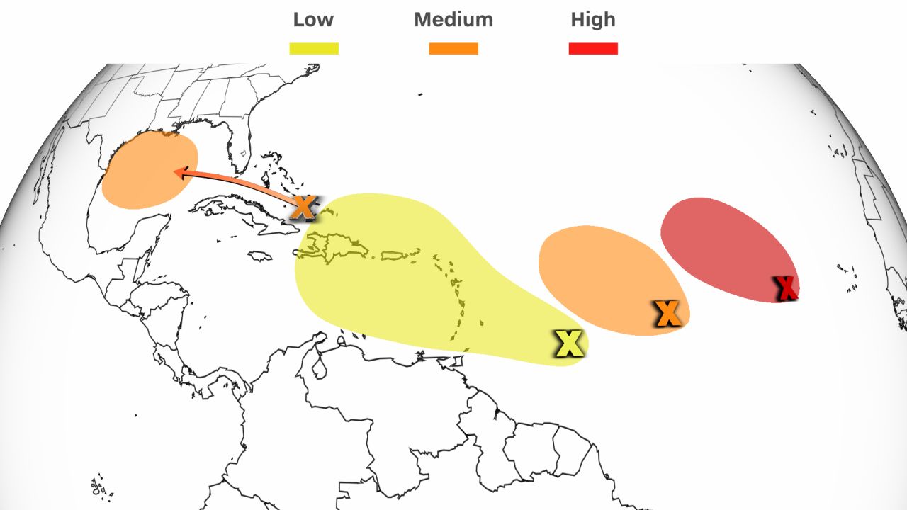 Zones surveillées pour un éventuel développement tropical par le National Hurricane Center.