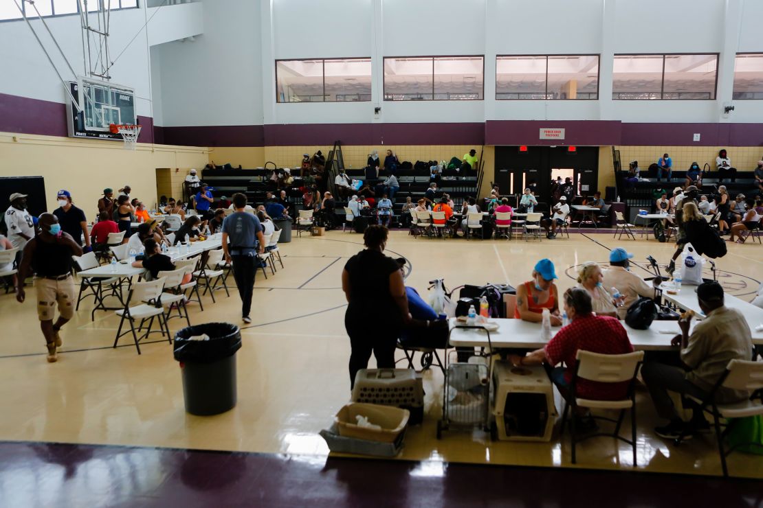 Residents gather at recreation center after Hurricane Ida in New Orleans on Sept. 3, 2021. 