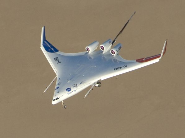 NASA's experimental X-48 plane featured a blended wing design and carried out around 120 test flights between 2007 and 2012. NASA said that an aircraft of this type would "generate less noise and emissions ... than an equally advanced conventional transport aircraft."