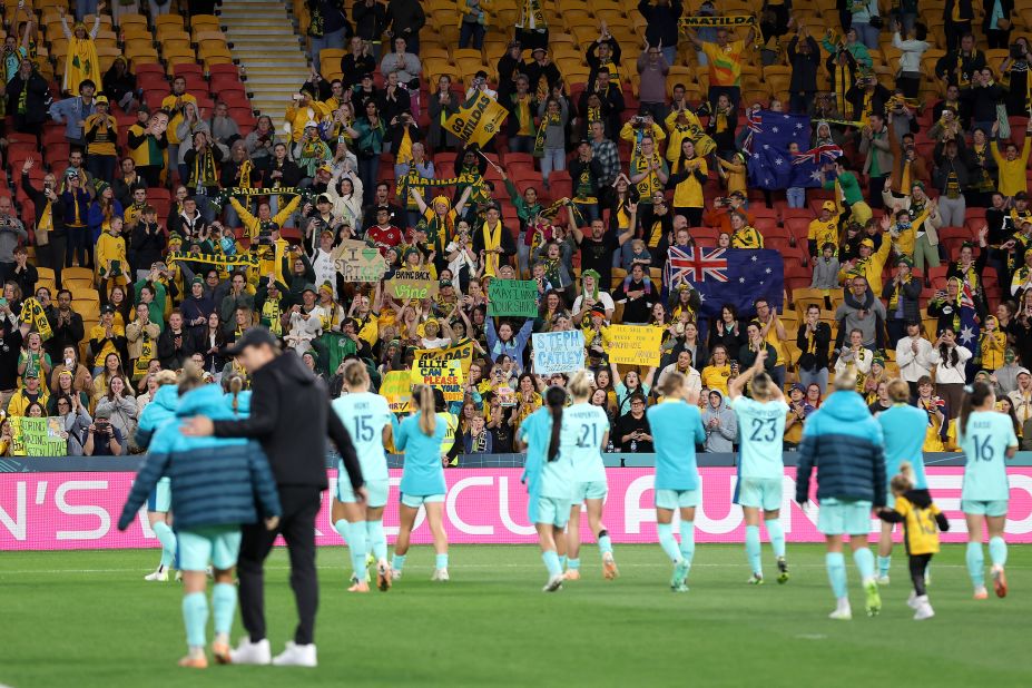 Australia fans in Brisbane show their support for their team following the loss to Sweden.
