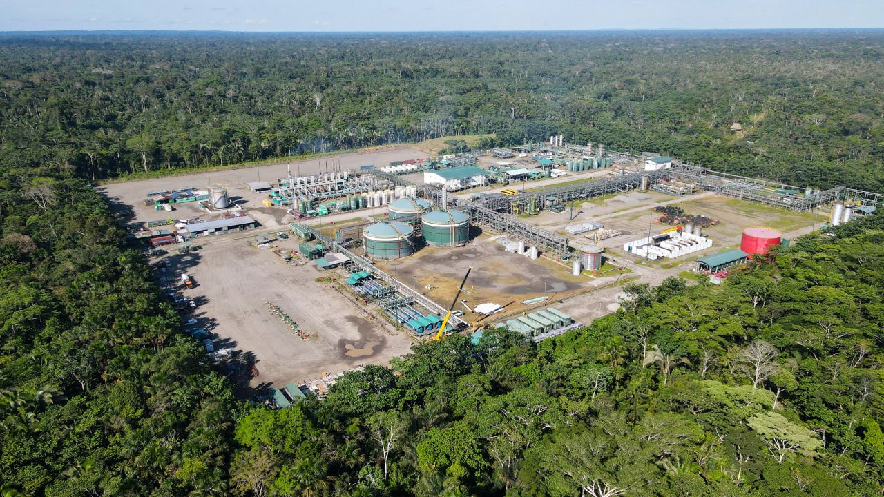 Aerial picture shows the Tiputini Processing Center of state-owned Petroecuador in Yasuni National Park.