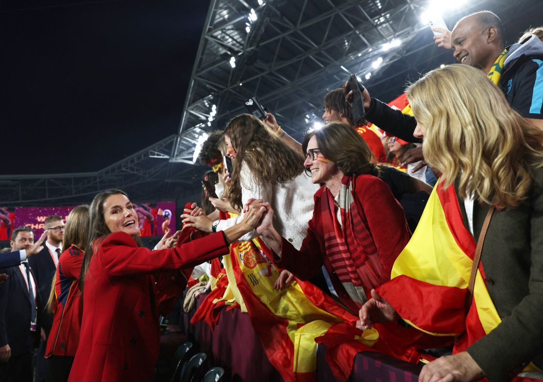 Queen Letizia celebrates with Spanish fans after Spain wins the Women's World Cup final.