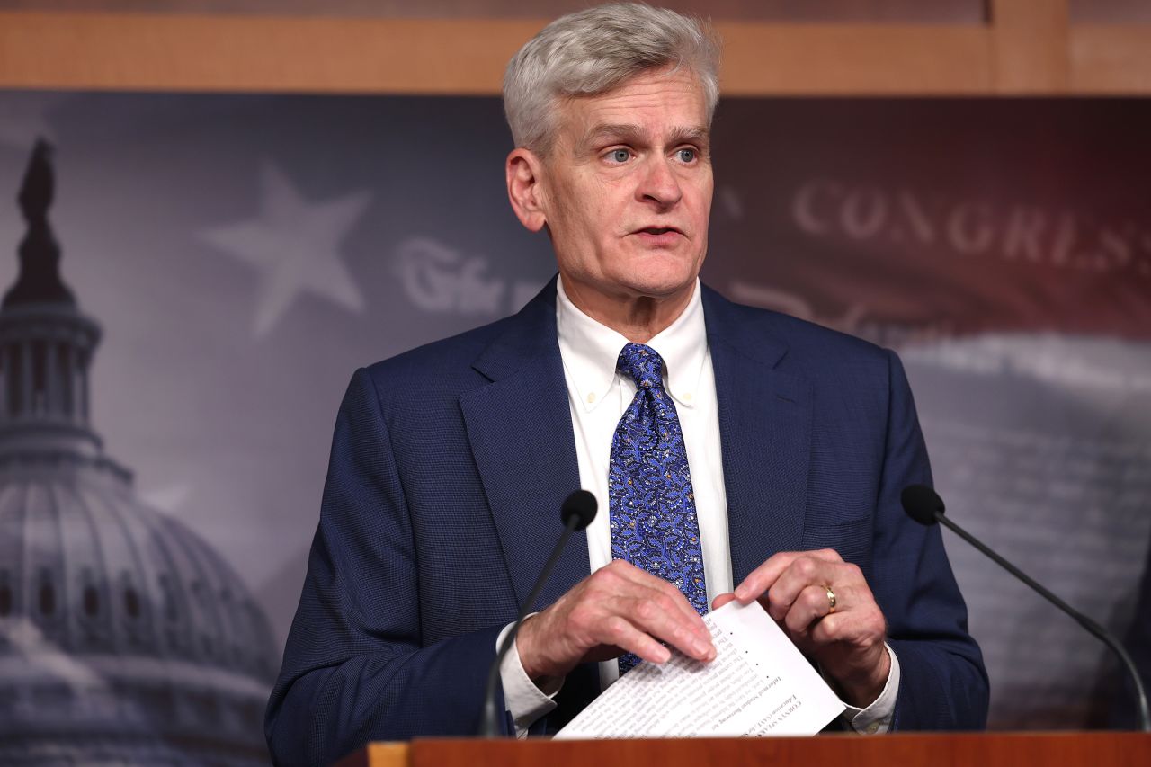 Bill Cassidy (R-LA) speaks at a press conference on student loans at the U.S. Capitol  on June 14, 2023 in Washington, DC. The Senator spoke on legislation that would curb the increasing cost of higher education and would attempt to lower the amount of debt students take on.