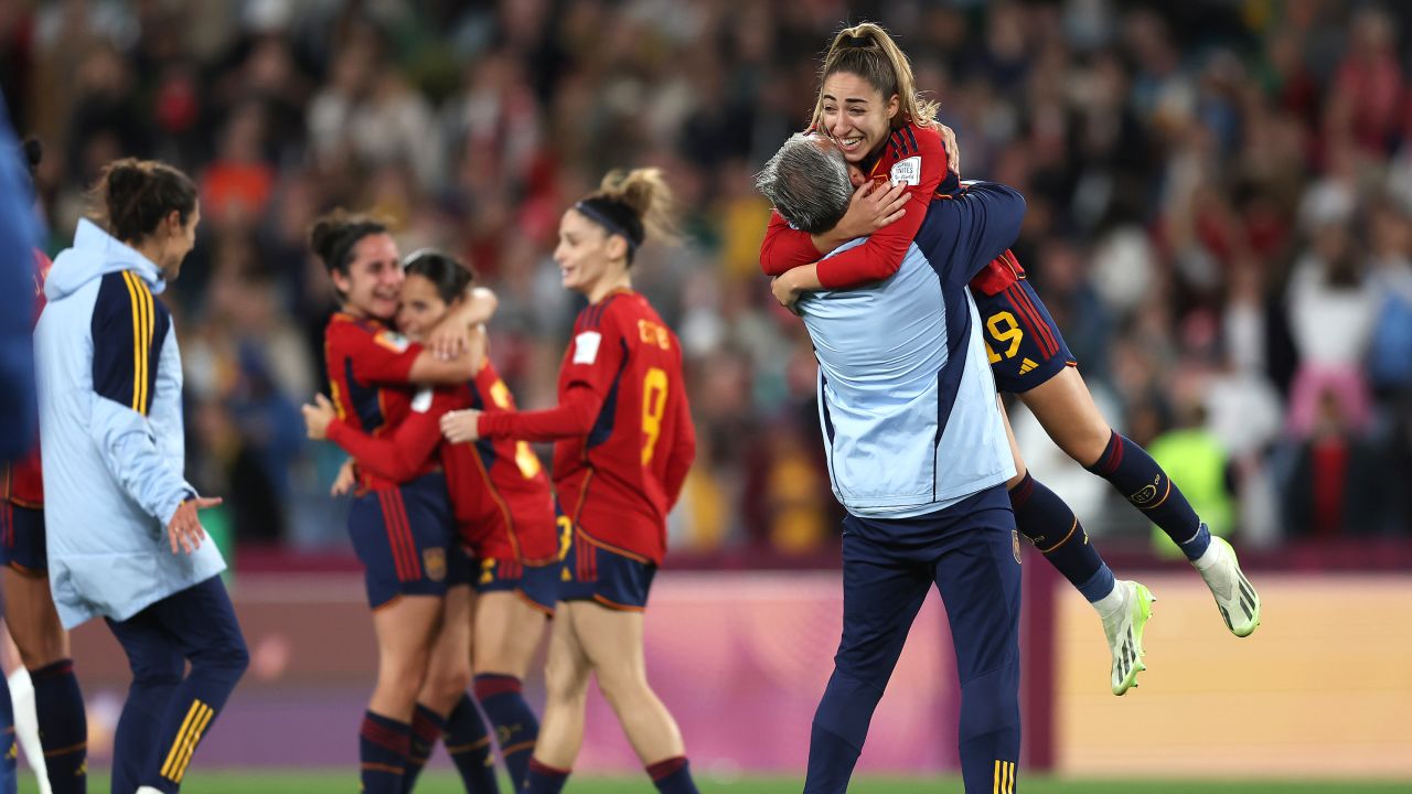 Olga Carmona, who scored the winning goal of the game, celebrates Spain's World Cup success.