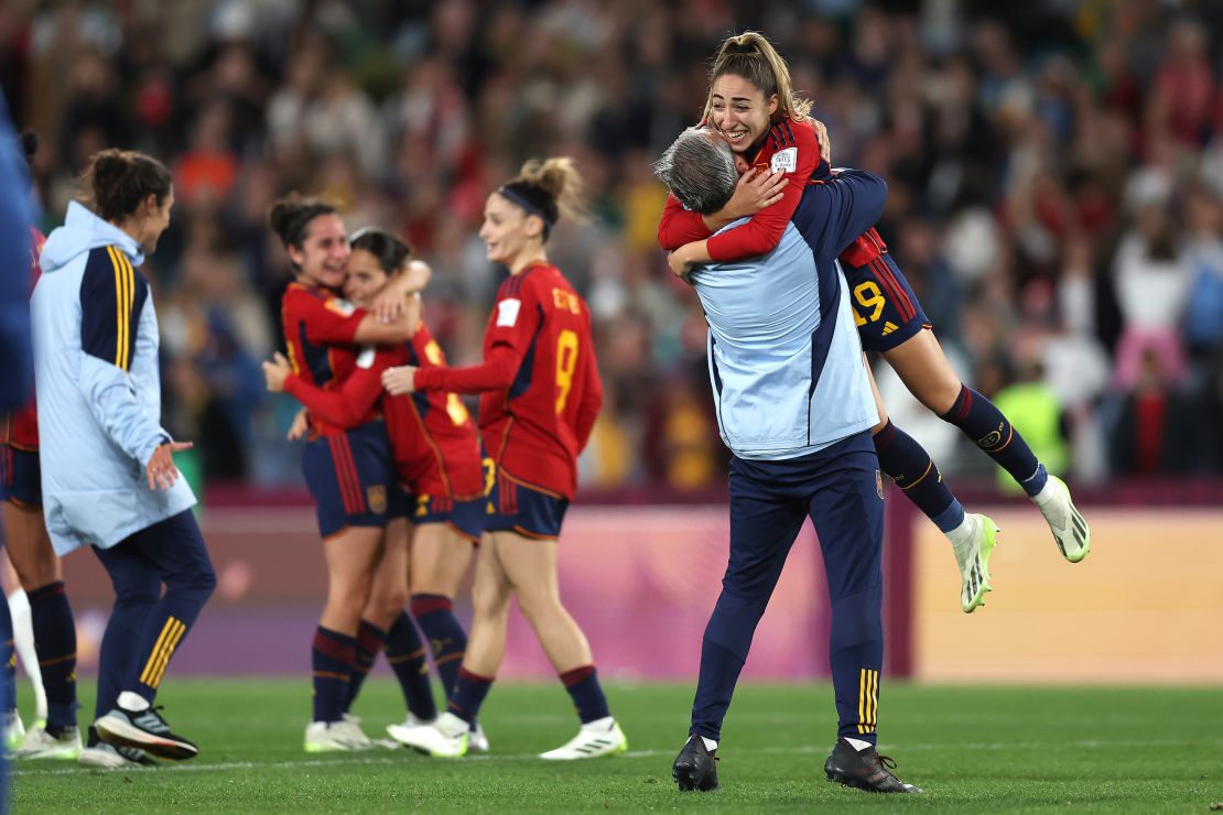 Olga Carmona, who scored the winning goal of the game, celebrates Spain's World Cup success.