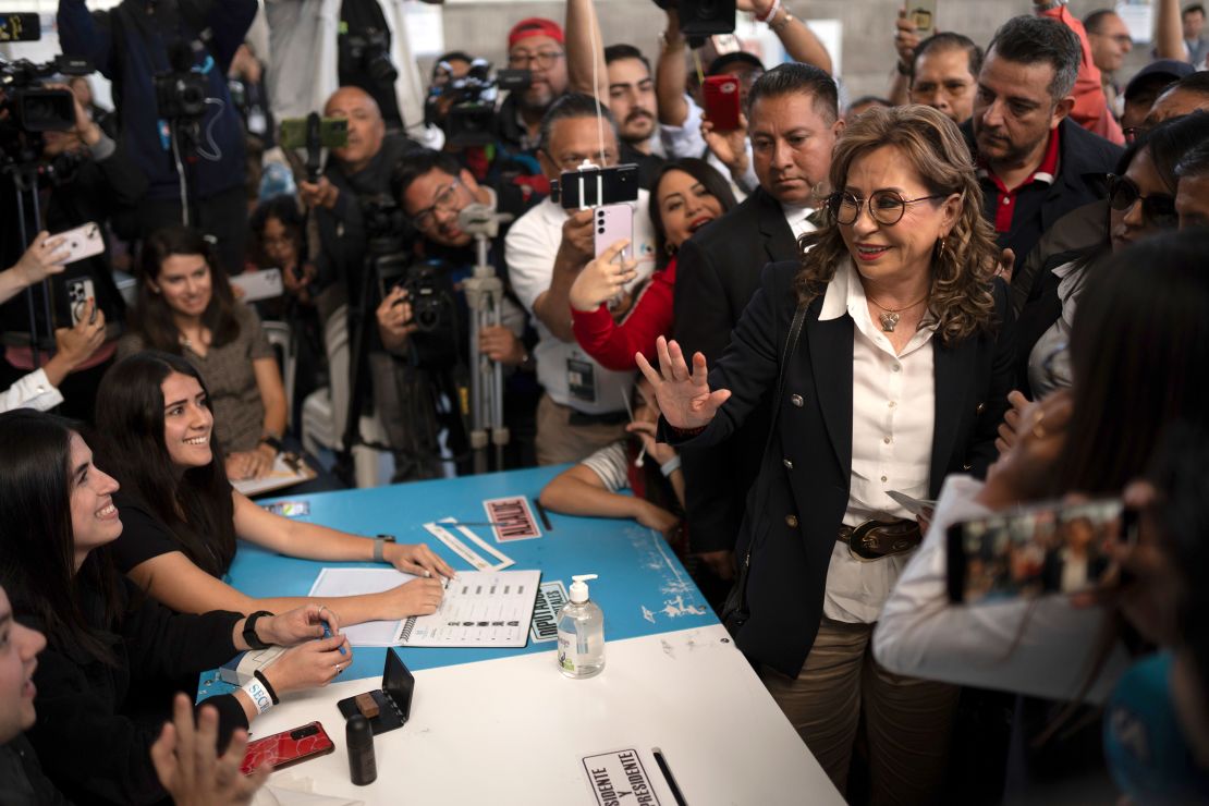 Sandra Torres, presidential candidate with the UNE party, votes in the run-off presidential election in Guatemala City.