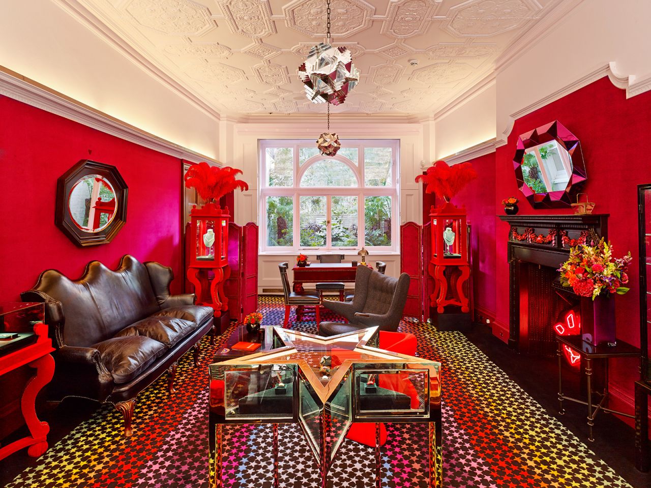 A view inside jewelry designer Solange Azagury-Partridge's boldly decorated cottage in Somerset, UK.