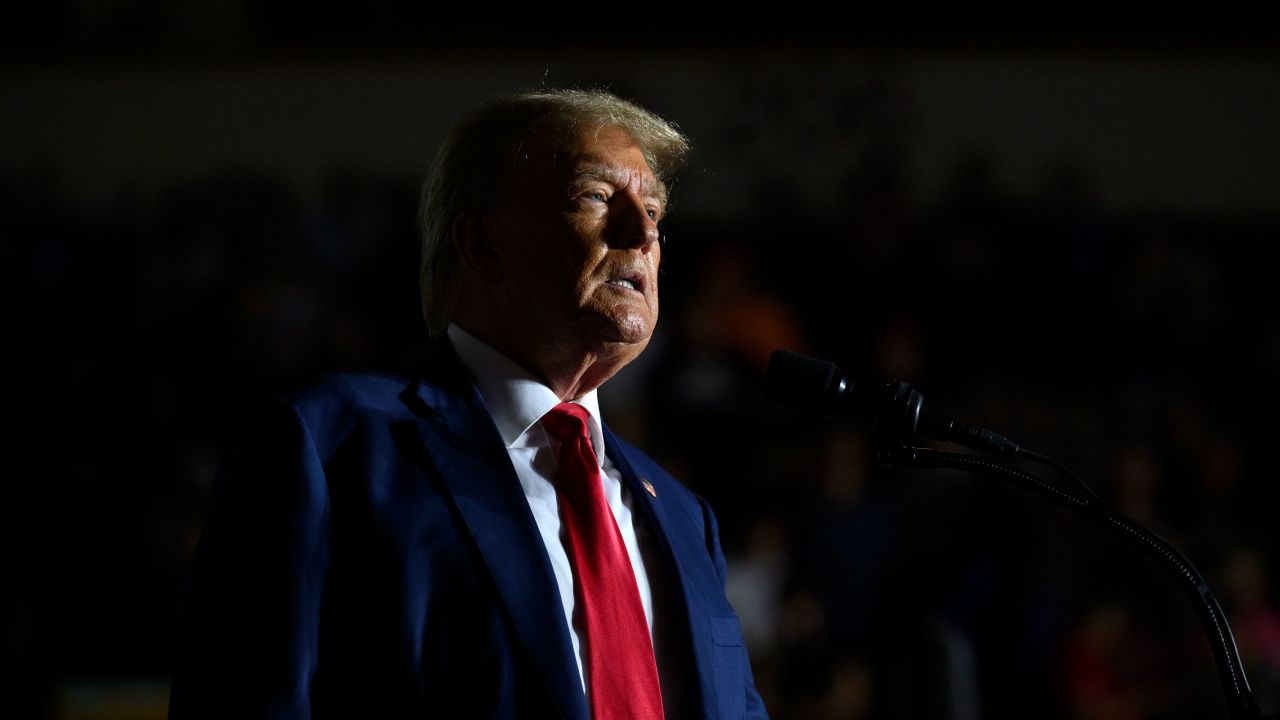 Former President Donald Trump speaks to supporters during a political rally while campaigning for the GOP nomination in the 2024 election at Erie Insurance Arena on July 29, 2023 in Erie, Pennsylvania.