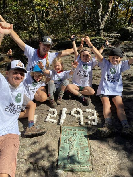 <strong>Reaching milestones: </strong>The family completed the Appalachian Trail in around seven months, and say they celebrated by eating the marshmallows they used to spell out their mileage.