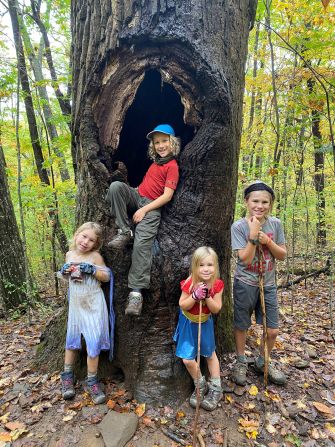 <strong>Young walkers:</strong> Lyol, Zane, Addison and Juniper strike a pose during the family's final week on the Appalachian Trail, which stretches between Springer Mountain in Georgia and Mount Katahdin in Maine.
