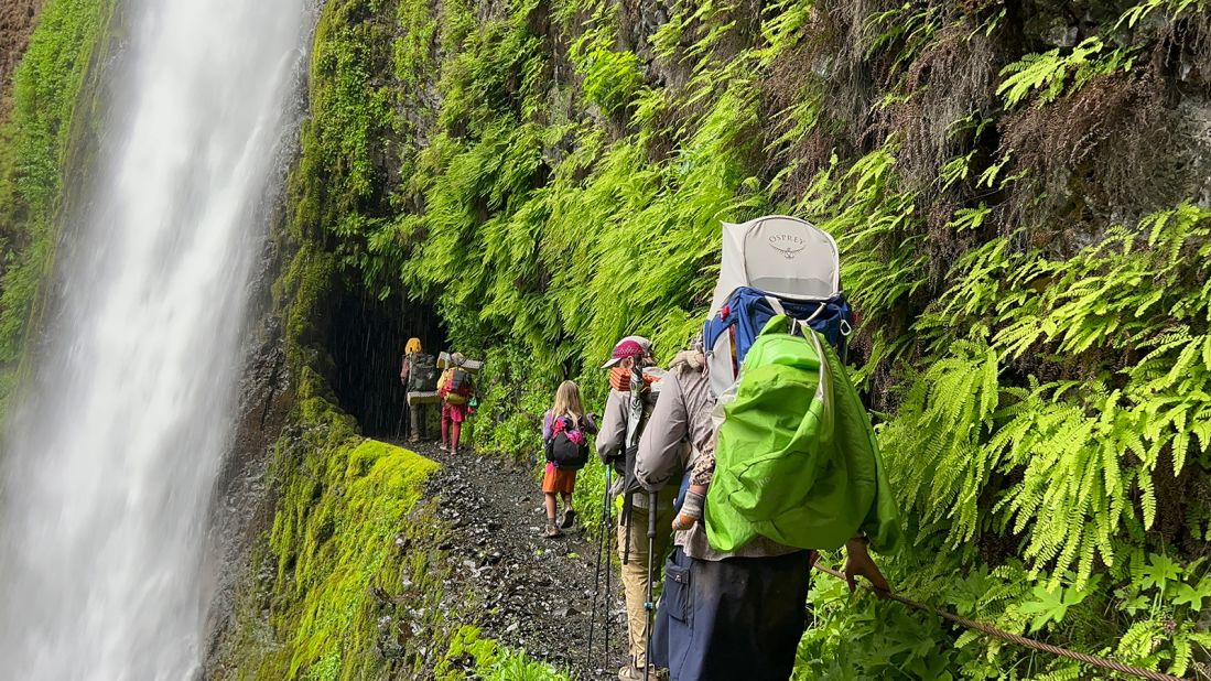 <strong>Crossing waterfalls: </strong>The family pass through the Eagle Creek, a popular alternate path along the Pacific Crest Trail.