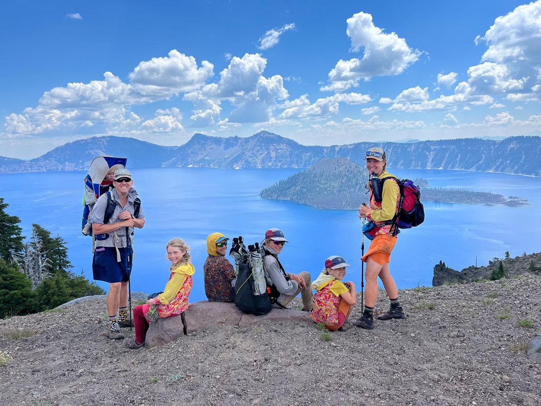 The family of seven at the Crater Lake, the deepest lake in North America, located in Oregon.