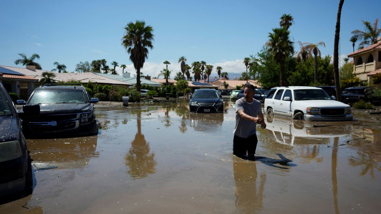 Streets flooded when Tropical Storm Hilary passed Cathedral City, California. 