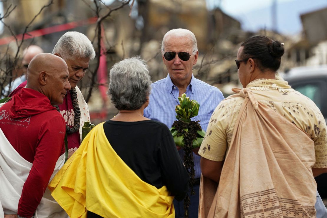 President Joe Biden participates in a blessing ceremony with the Lahaina elders at Moku'ula.
