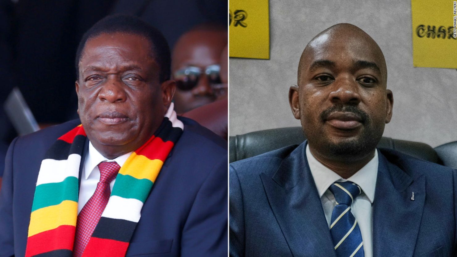 The contest is widely seen as a two-horse race between President Emmerson Mnangagwa (left) of the ruling Zanu-PF party and Nelson Chamisa (right) of the opposition Citizens' Coalition for Change.