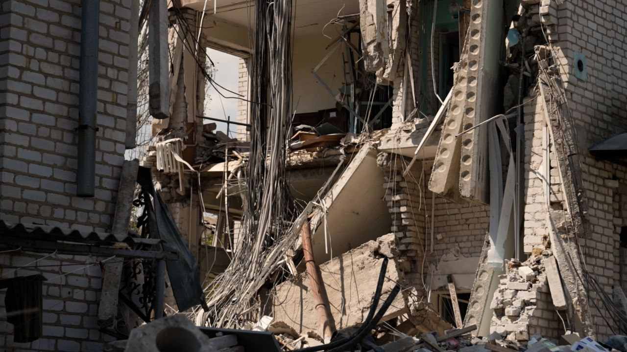 A building in Orikhiv destroyed by Russian shelling.