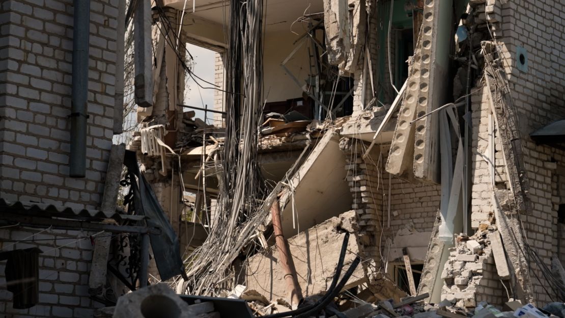 A building in Orikhiv destroyed by Russian shelling.