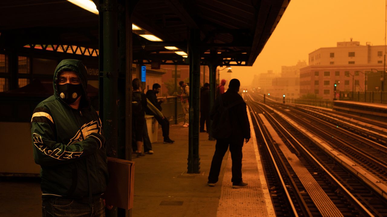 Smoky haze from wildfires in Canada blankets the Bronx borough of New York City on June 7, 2023.