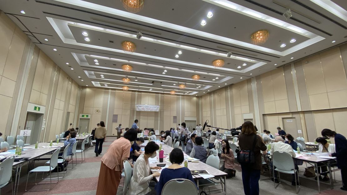 Parents take part in a matchmaking session for their grown-up children organised by the Association of Parents of Marriage Proposal Information in Osaka on July 19.