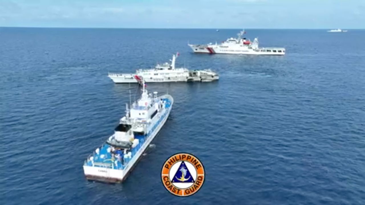 The Philippine Coast Guard released video of two Chinese Coast Guard vessels attempting to block a Philippine resupply ship in the South China Sea.