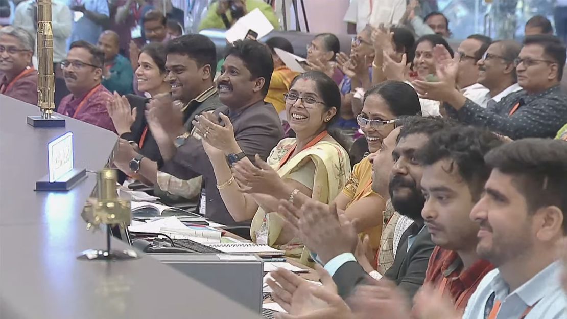 Applause erupted in the control room Wednesday when India's lunar lander touched down on the moon's surface.