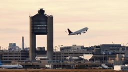 A Delta airplane takes off from Boston Logan International Airport on March 8, 2023.