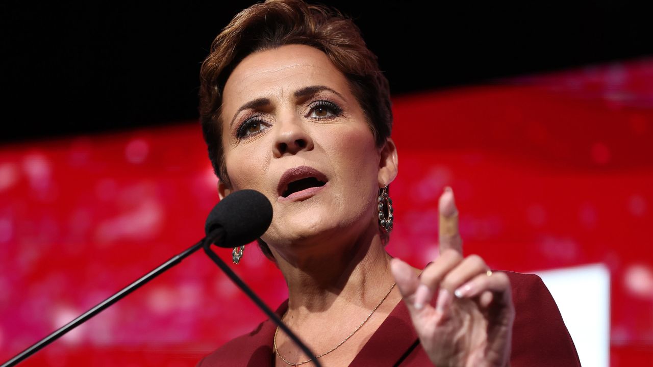 Then-Arizona Republican gubernatorial nominee Kari Lake speaks to supporters in November 2022 in Scottsdale, Arizona. Lake is acting a surrogate for former President Donald Trump around Wednesday's debate.