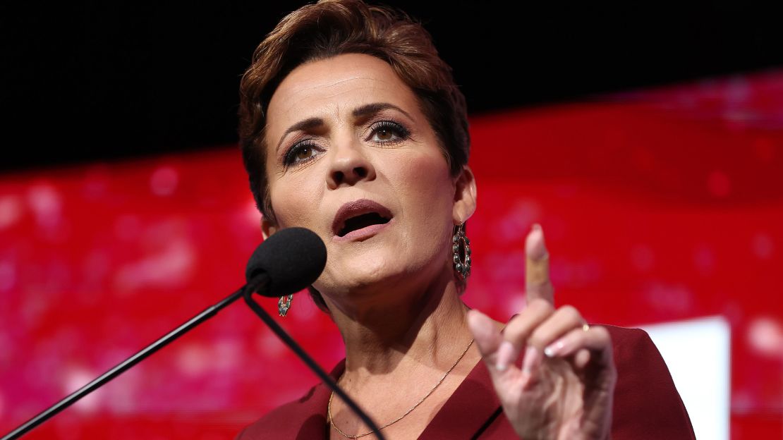 Then-Arizona Republican gubernatorial nominee Kari Lake speaks to supporters in November 2022 in Scottsdale, Arizona. Lake is acting a surrogate for former President Donald Trump around Wednesday's debate.