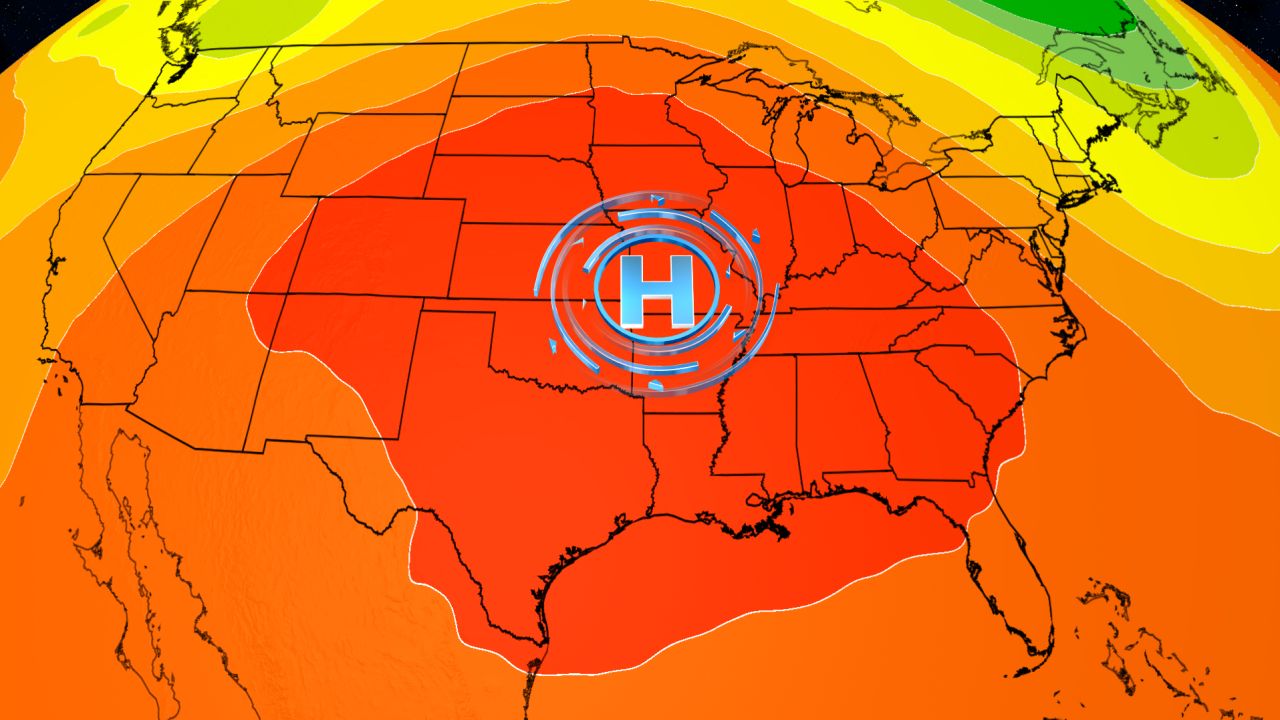 A large area of high pressure known as a heat dome is located over a significant portion of the US.