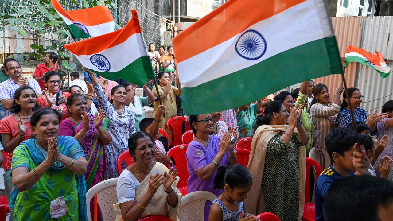 People in Mumbai celebrate the successful lunar landing of Chandrayaan-3 on the south pole of the Moon on August 23.