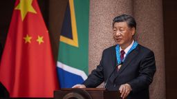 Xi Jinping delivers a speech during a pre-BRICS summit state visit at the Union Buildings in Pretoria, South Africa, on Tuesday, August 22, 2023. 