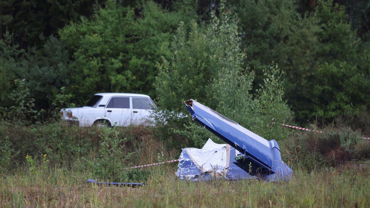 A wreckage of the private jet is seen near the crash site in the Tver region, Russia, August 24, 2023.