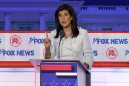Former U.N. Ambassador Nikki Haley speaks during a Republican presidential primary debate hosted by FOX News Channel Wednesday, Aug. 23, 2023, in Milwaukee.