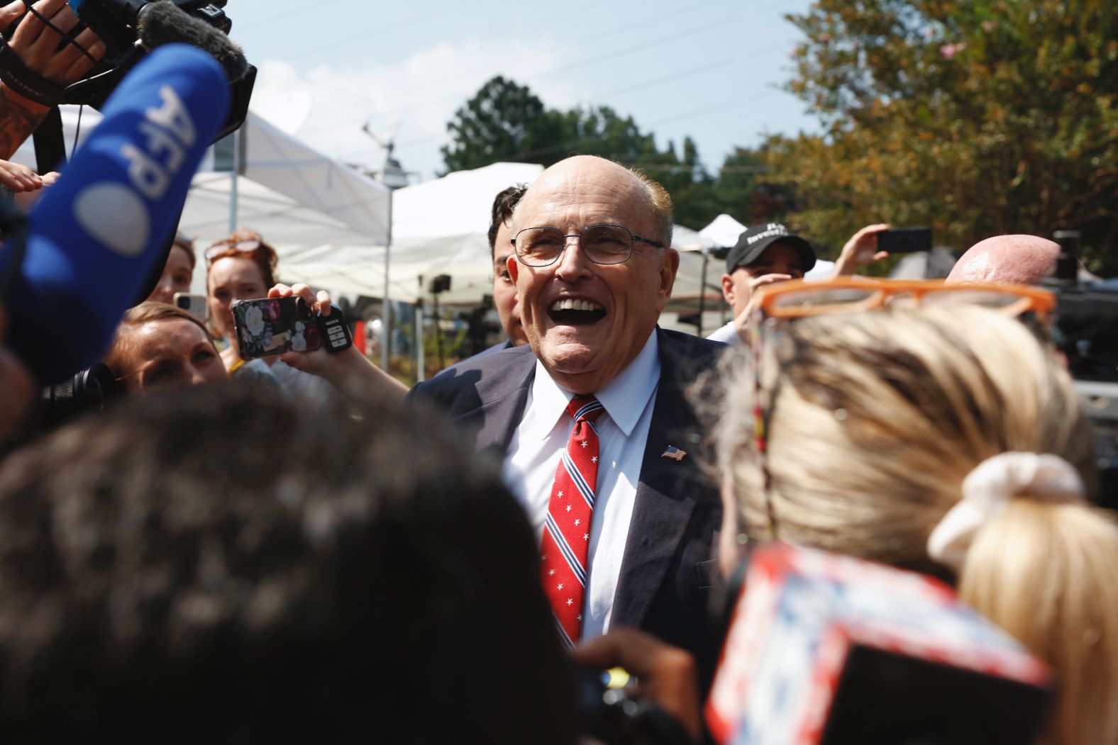 Rudy Giuliani, one of Donald Trump's most outspoken attorneys in 2020, <a href="index.php?page=&url=https%3A%2F%2Fwww.cnn.com%2F2023%2F08%2F23%2Fpolitics%2Fgiuliani-fulton-county%2Findex.html" target="_blank">speaks to reporters</a> outside the jail after he was booked on Wednesday, August 23.