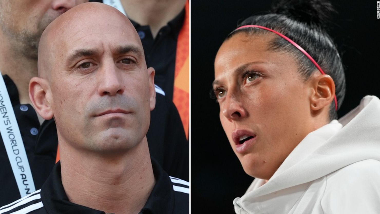 Royal Spanish Football Federation President Luis Rubiales and Spain star Jennifer Hermoso.