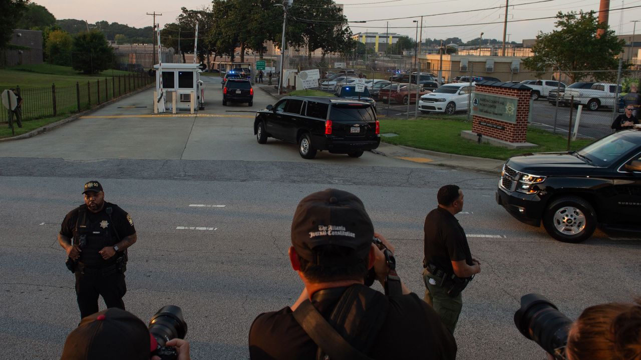 Trump's motorcade arrives at the Fulton County jail in Atlanta, Georgia, on Thursday, August 24.