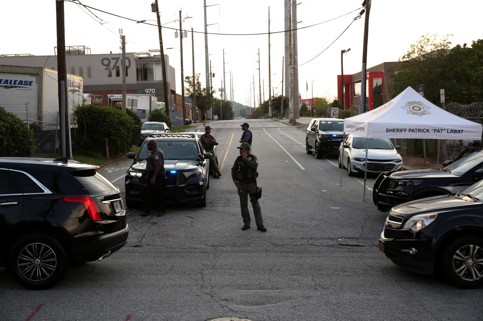 Law enforcement officers prepare for Trump's arrival on Thursday.