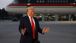 ATLANTA, GEORGIA - AUGUST 24: Former U.S. President Donald Trump speaks to the media at Atlanta Hartsfield-Jackson International Airport after surrendering at the Fulton County jail on August 24, 2023 in Atlanta, Georgia. Trump was booked on multiple charges related to an alleged plan to overturn the results of the 2020 presidential election in Georgia. (Photo by Joe Raedle/Getty Images)