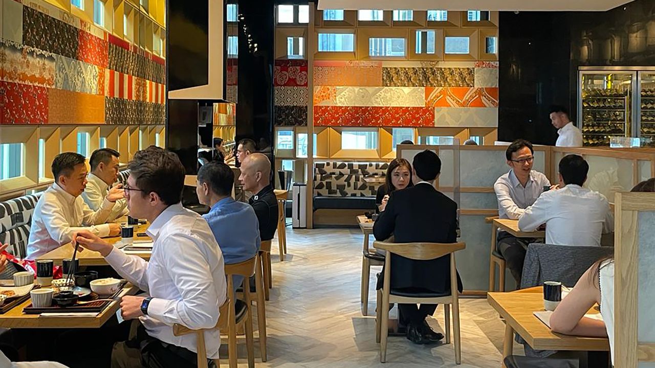Even as the import ban begins, tables fill up at Fumi Japanese restaurant in Hong Kong on August 24, 2023.