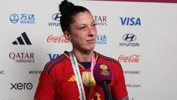 SYDNEY, AUSTRALIA - AUGUST 20: Jennifer Hermoso of Spain speaks to the media after the FIFA Women's World Cup Australia & New Zealand 2023 Final match between Spain and England at Stadium Australia on August 20, 2023 in Sydney / Gadigal, Australia. (Photo by Elsa - FIFA/FIFA via Getty Images)