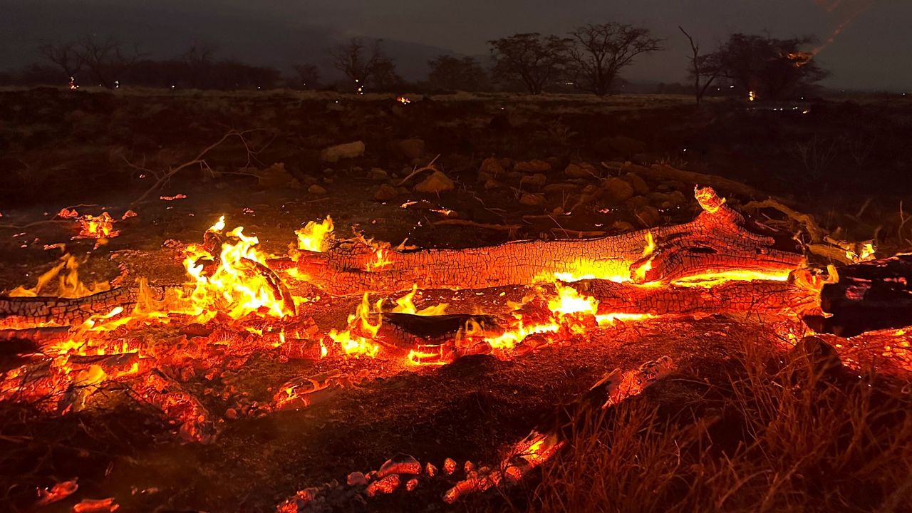A wildfire burns in Kihei, Hawaii, on August 9.