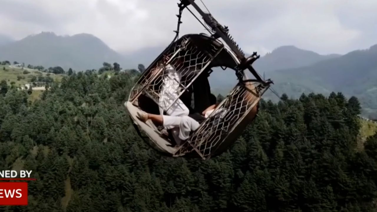 New drone video shows harrowing Pakistan cable car ordeal